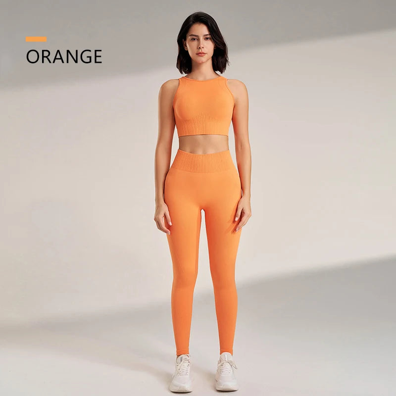 Women's Seamless Yoga Clothing Set: High-Waisted Leggings & Top