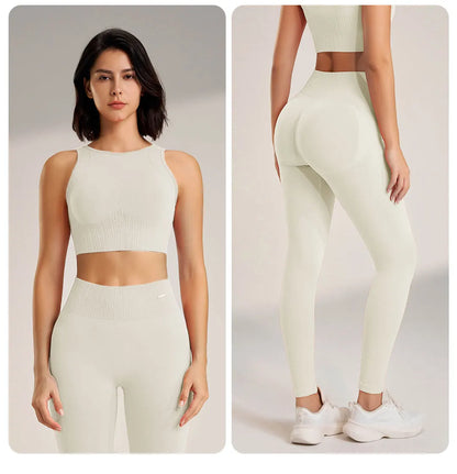 Women's Seamless Yoga Clothing Set: High-Waisted Leggings & Top