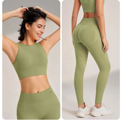 Women's Seamless Yoga Clothing Set: High-Waisted Leggings & Top