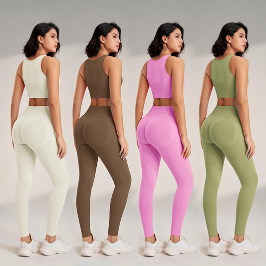 Women's Seamless Yoga Clothing Set: High-Waisted Leggings & Top