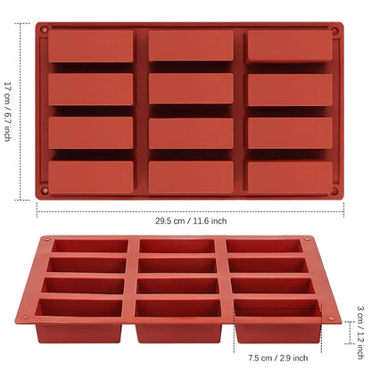 12-Cavity Silicone Mold for Energy Bars, Chocolate, and Pudding