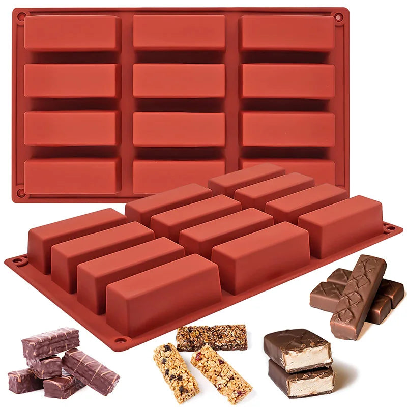 12-Cavity Silicone Mold for Energy Bars, Chocolate, and Pudding