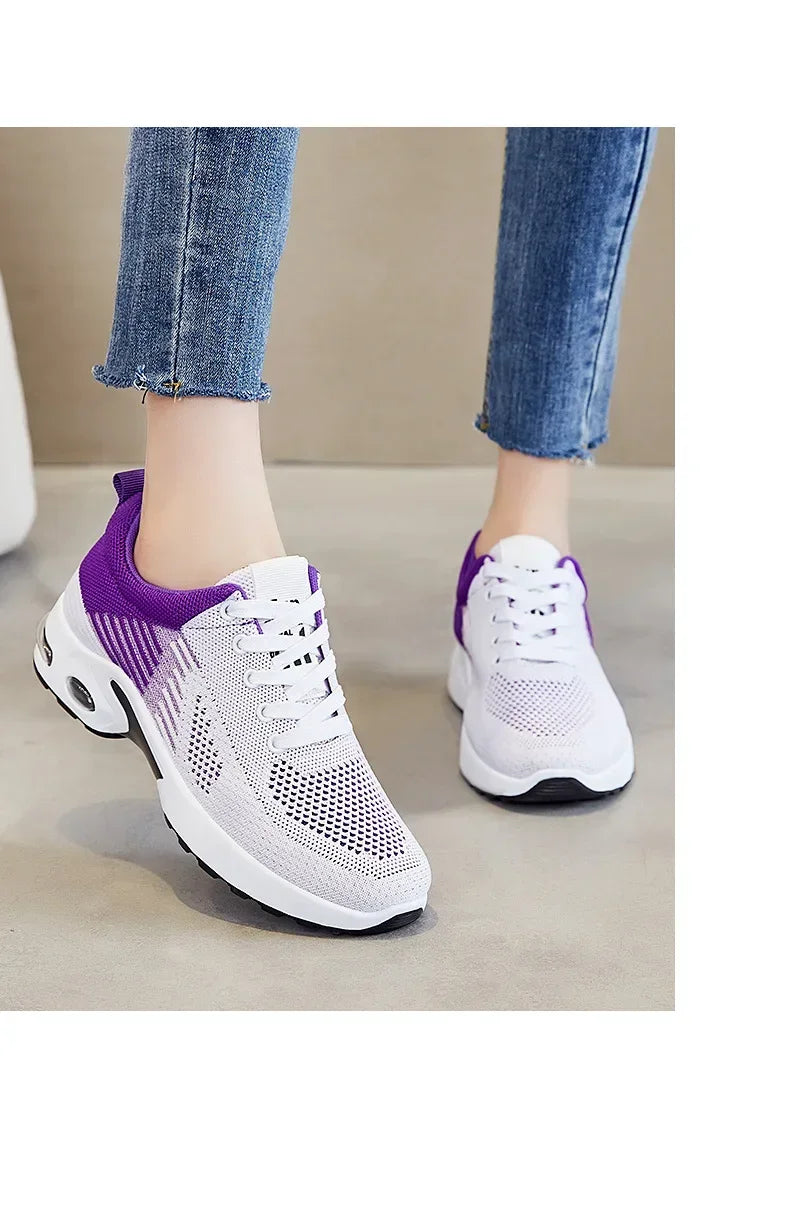 Breathable Lace-up Running Shoes for Women – Air Cushion Athletic Sneakers