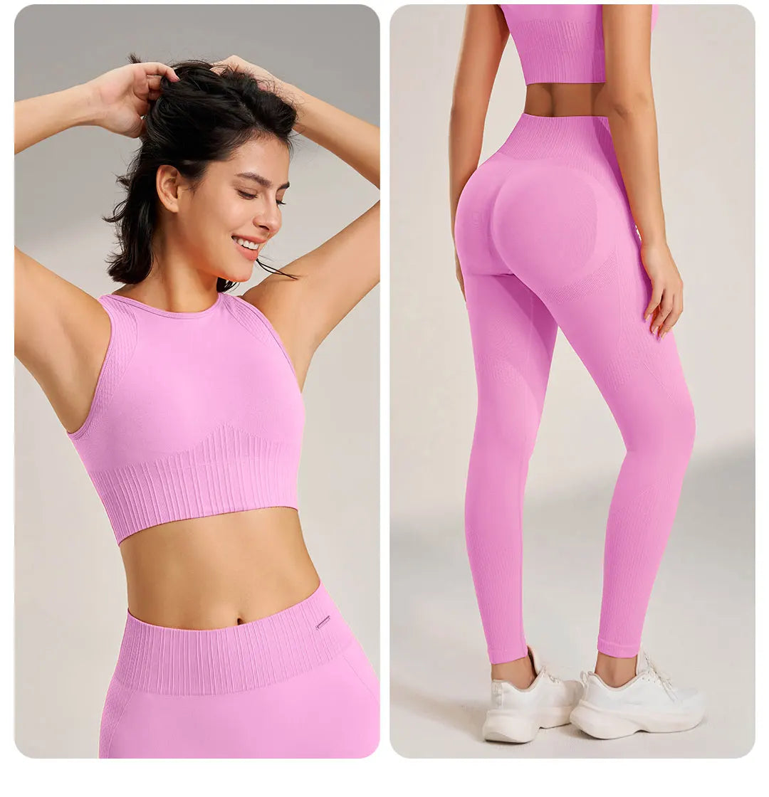 Women's Seamless Yoga Clothing Set: High-Waisted Leggings & Top