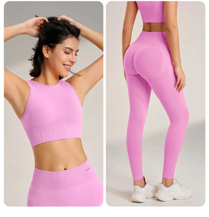 Women's Seamless Yoga Clothing Set: High-Waisted Leggings & Top