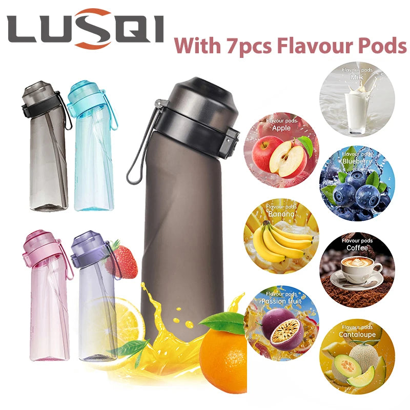 LUSQI Air Flavored Water Bottle with 7 Flavor Rings for Fitness