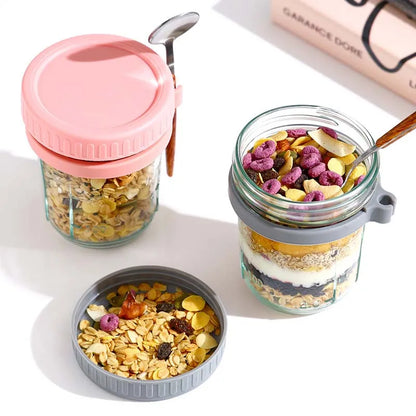 Overnight Oats Container with Lid & Spoon – Portable Food Storage Cup