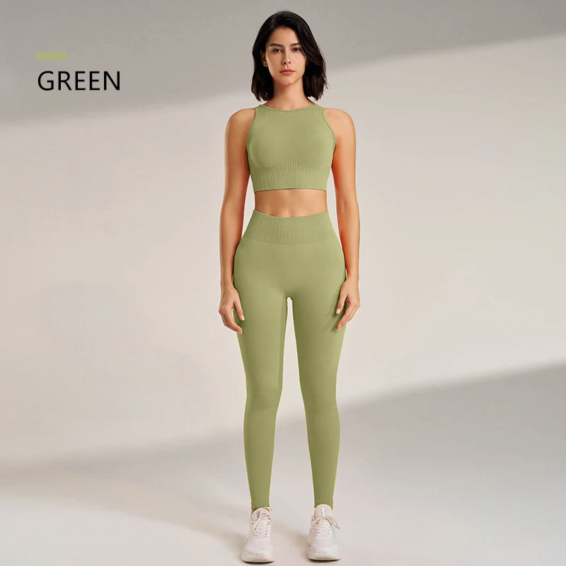 Women's Seamless Yoga Clothing Set: High-Waisted Leggings & Top