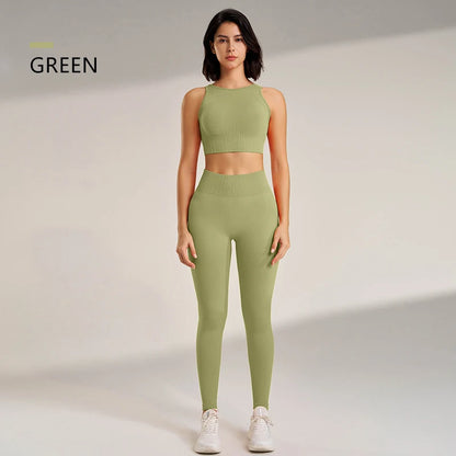 Women's Seamless Yoga Clothing Set: High-Waisted Leggings & Top